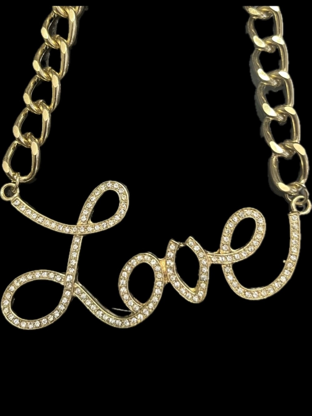 Bling LOVE Pave set Crystal cz Chain Link Pendant statement curb Necklace Gold